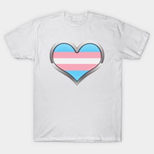 Large Transgender Pride Flag Colored Heart with Chrome Frame. T-Shirt